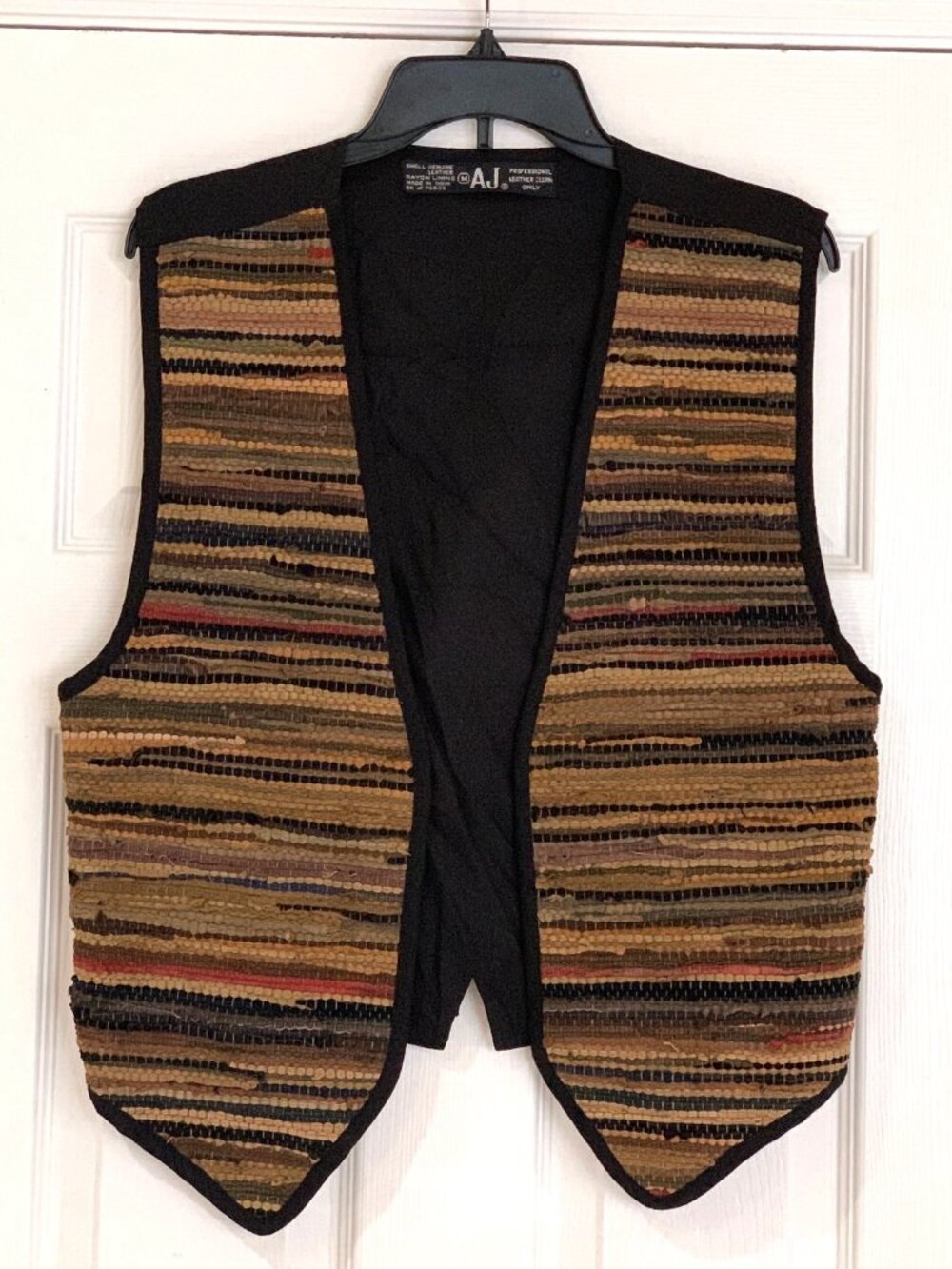 Vintage 90s AJ Woven Leather Striped Boho Vest Size M